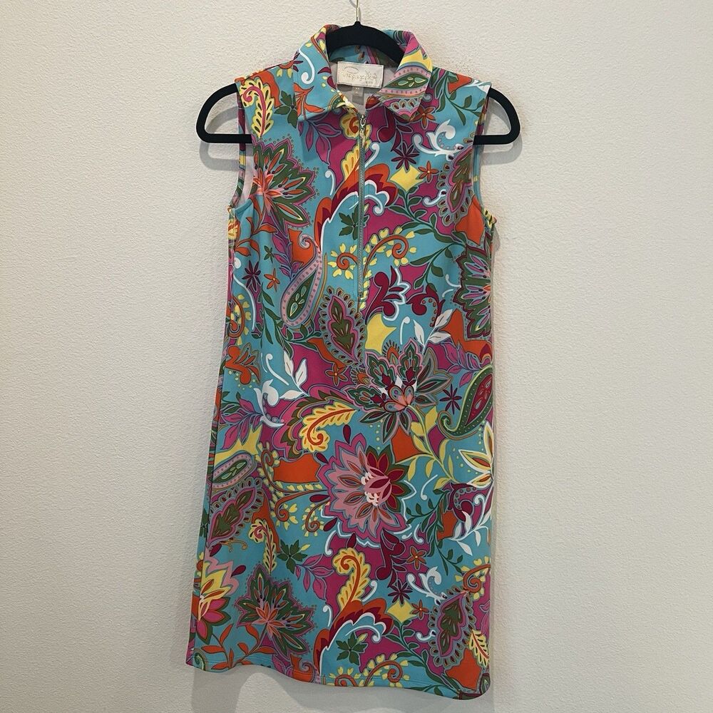 Pappagallo Women’s Dress XS Tropical Collared Sleeveless Vacation Beach Party